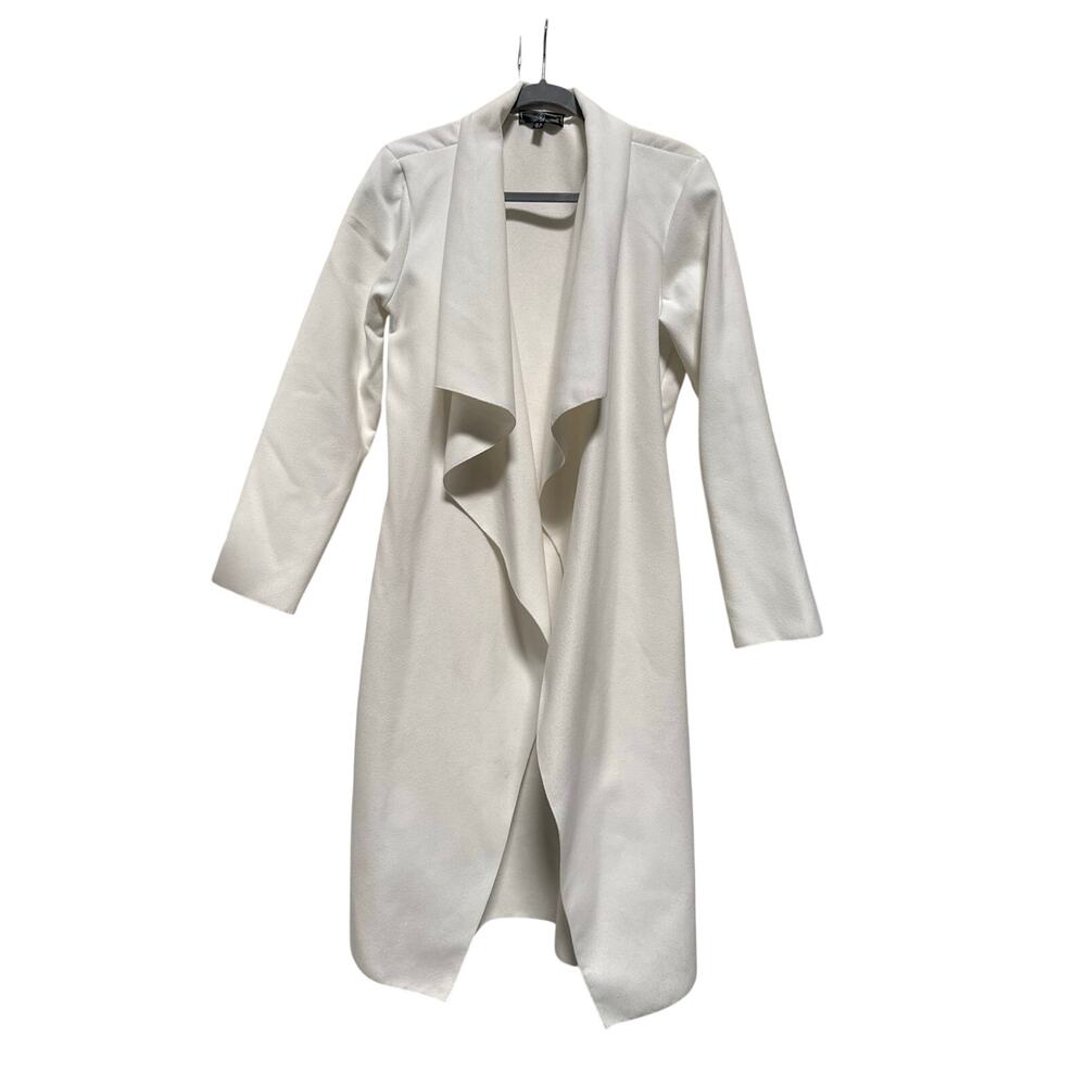 Missguided Coat Womens Size 6 Made In Italy White Draped Open Front Long